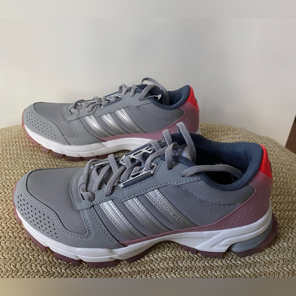 Adidas Women's Marathon 10 running sneaker athletic shoes grey pink new in box 6 - Picture 2 of 11